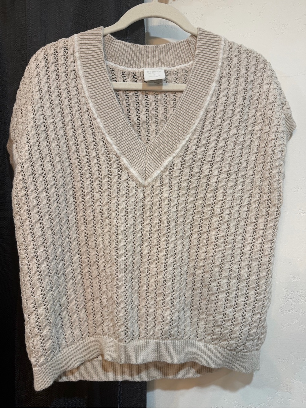 Zella Open-Knit V-Neck Sweater Vest in Light Beige